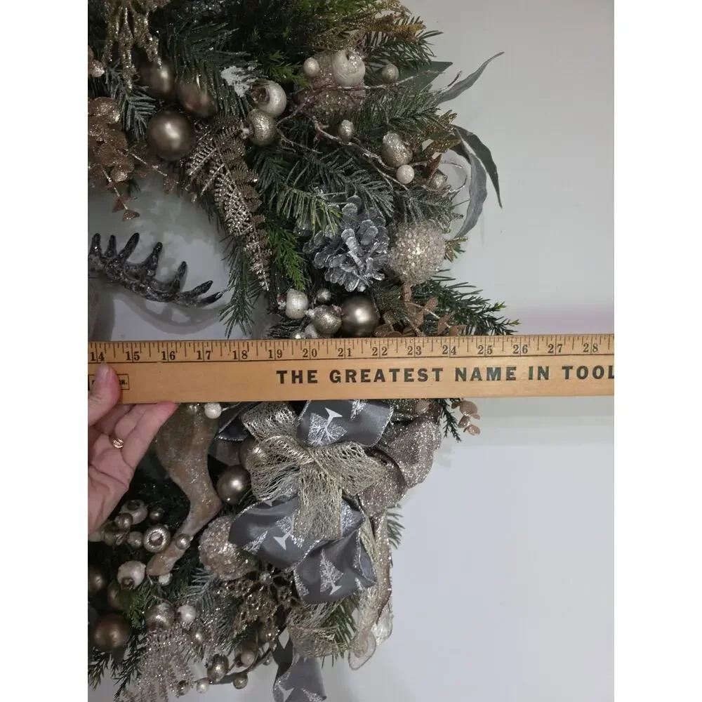 Handmade Christmas Wreath Deer Stag Gold Silver Berries Balls Ribbon 25